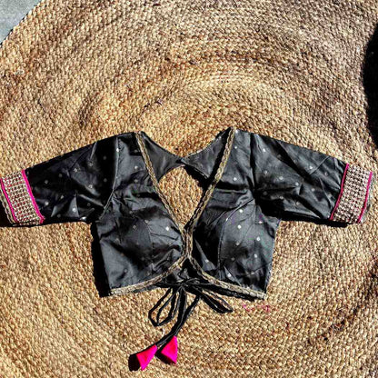 Gray Polka Brocade Deep V Neck Neck Blouse- Fal3345