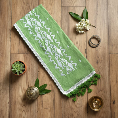 Green Broad Embroidery Border Cotton saree