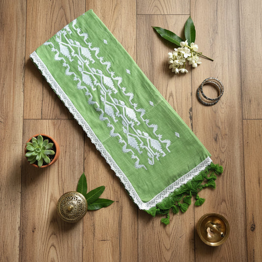 Green Broad Embroidery Border Cotton saree