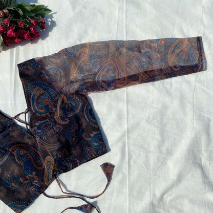 Black Floral Pialsey Organza Blouse - Fal3330