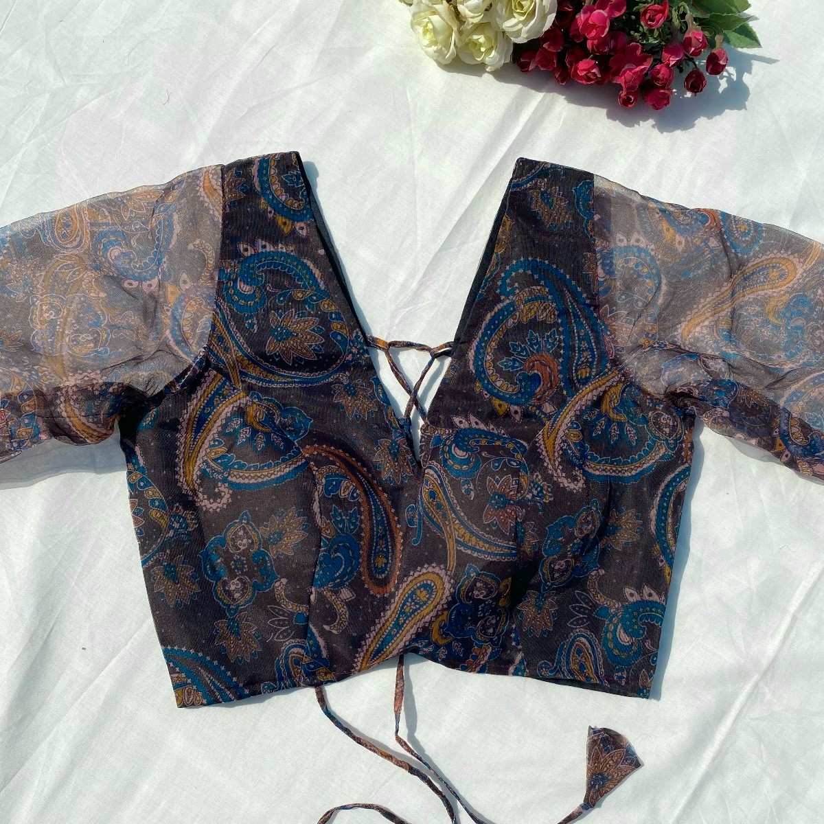 Black Floral Pialsey Organza Blouse - Fal3330