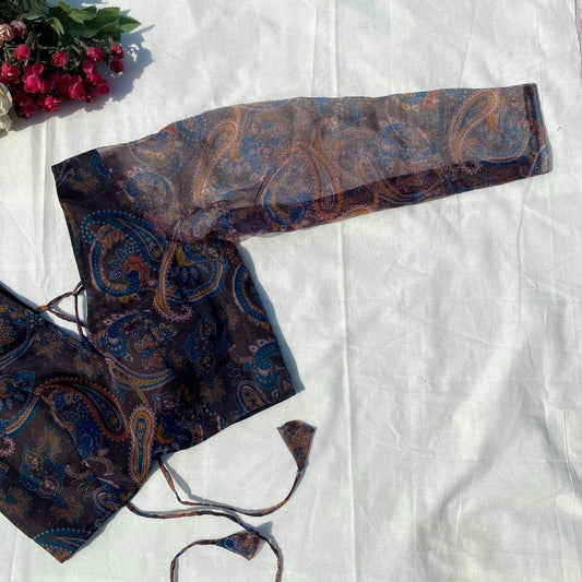 Black Floral Pialsey Organza Blouse - Fal3330