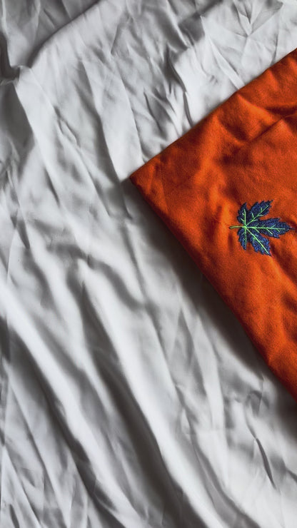 Orange Leaf Embroidery Cotton saree
